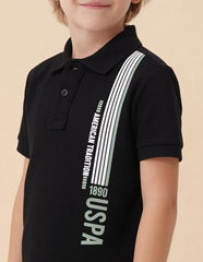 USPA Kids Boys Textured Brand Stripe Regular Fit Polo Shirt (UKTSH2326_Black_12 Months)