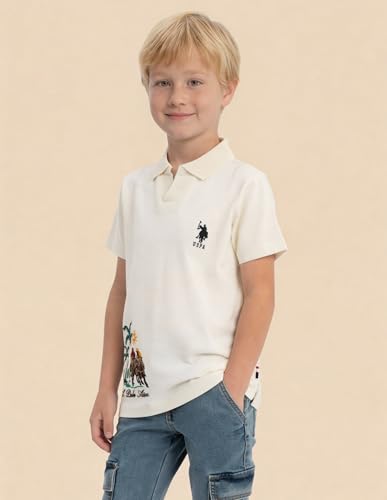 USPA Kids Boys Brand Embroidered Polo Shirt (UKTSH2336_Off White_4-5 Years)