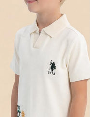 USPA Kids Boys Brand Embroidered Polo Shirt (UKTSH2336_Off White_4-5 Years)