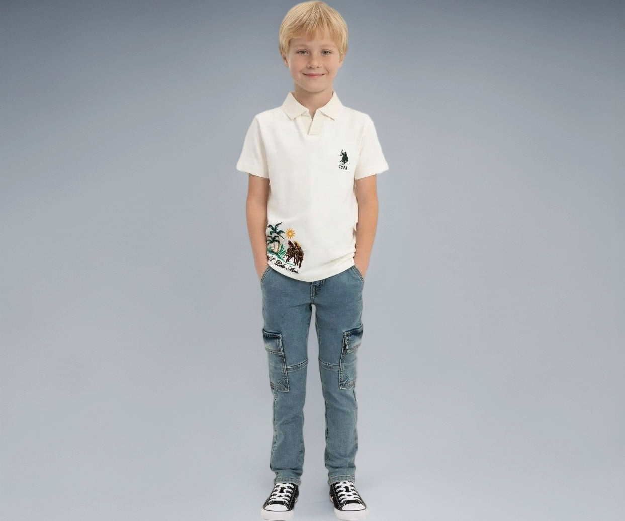 USPA Kids Boys Brand Embroidered Polo Shirt (UKTSH2336_Off White_4-5 Years)