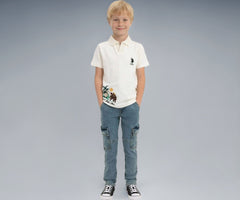 USPA Kids Boys Brand Embroidered Polo Shirt (UKTSH2336_Off White_4-5 Years)