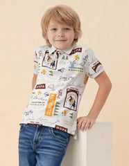 USPA Kids Boys Graphic Brand Printed Regular Fit Polo Shirt