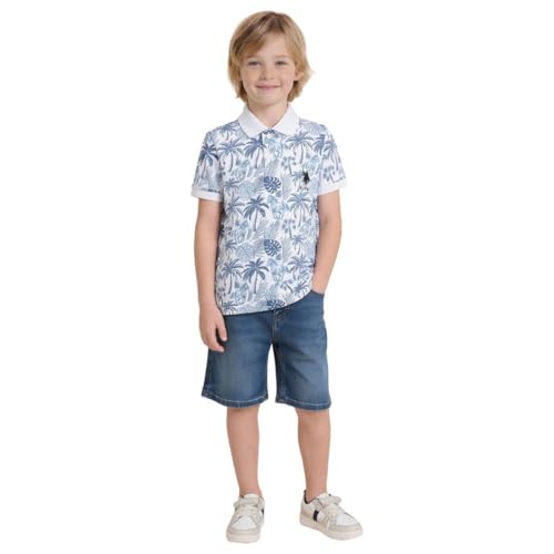 USPA Kids Boys All-Over Printed Regular Fit Polo Shirt (UKTSH2350_Off White_6-7Y)