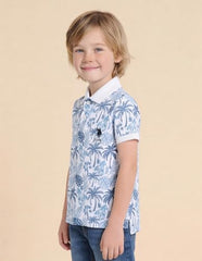 USPA Kids Boys All-Over Printed Regular Fit Polo Shirt (UKTSH2350_Off White_6-7Y)