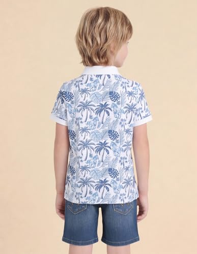 USPA Kids Boys All-Over Printed Regular Fit Polo Shirt (UKTSH2350_Off White_6-7Y)
