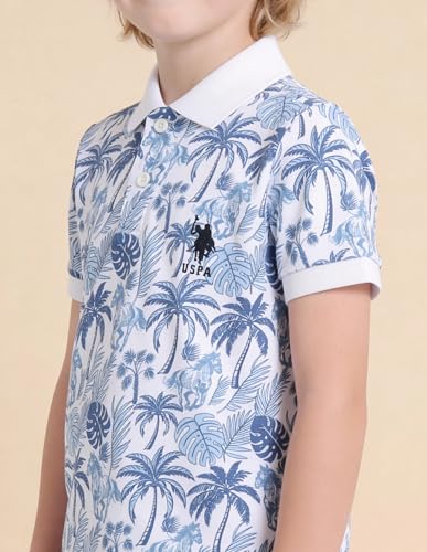 USPA Kids Boys All-Over Printed Regular Fit Polo Shirt (UKTSH2350_Off White_6-7Y)