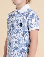 USPA Kids Boys All-Over Printed Regular Fit Polo Shirt (UKTSH2350_Off White_6-7Y)