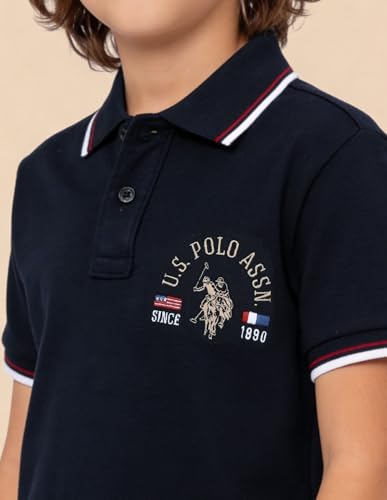 USPA Kids Boys Graphic Brand Printed Regular Fit Polo Shirt (UKTSH2365_Navy_8-9 Years)