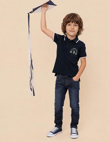 USPA Kids Boys Graphic Brand Printed Regular Fit Polo Shirt (UKTSH2365_Navy_8-9 Years)