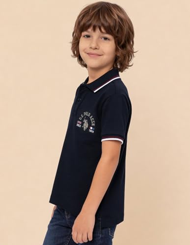 USPA Kids Boys Graphic Brand Printed Regular Fit Polo Shirt (UKTSH2365_Navy_8-9 Years)
