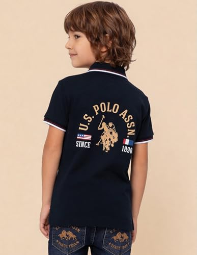USPA Kids Boys Graphic Brand Printed Regular Fit Polo Shirt (UKTSH2365_Navy_8-9 Years)