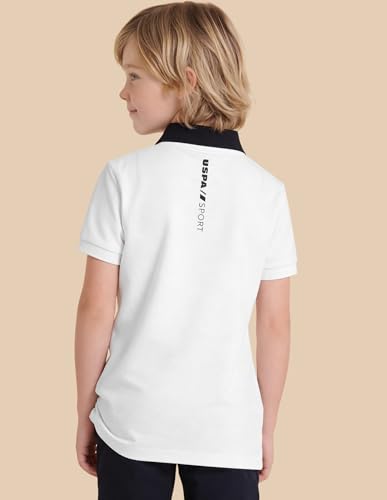 USPA Kids Boys Solid Regular Fit Polo Shirt (UKTSH2371_White_8-9 Y)