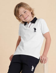 USPA Kids Boys Solid Regular Fit Polo Shirt (UKTSH2371_White_8-9 Y)