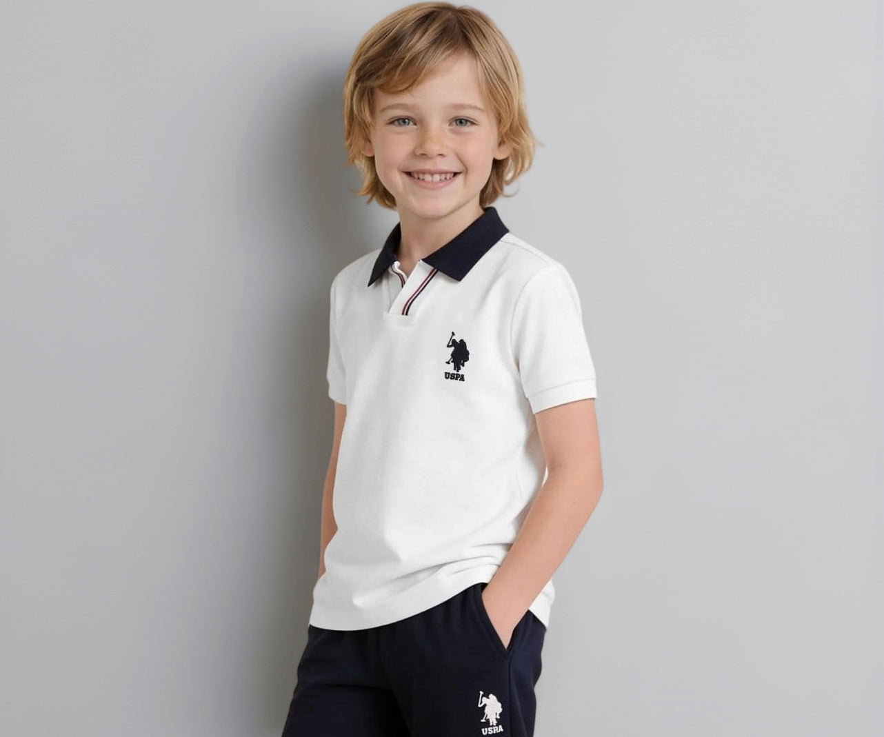 USPA Kids Boys Solid Regular Fit Polo Shirt (UKTSH2371_White_8-9 Y)