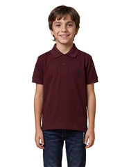 USPA Kids Boys Geometric Self Design Regular Fit Polo Shirt (UKTSH2379_Dark Red_13-14 Y)