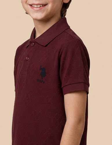 USPA Kids Boys Geometric Self Design Regular Fit Polo Shirt (UKTSH2379_Dark Red_13-14 Y)
