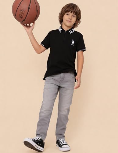 USPA Kids Boys Solid Regular Fit Polo Shirt (UKTSH2395_Black_9-10 Y)