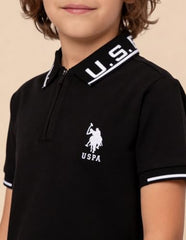 USPA Kids Boys Solid Regular Fit Polo Shirt (UKTSH2395_Black_9-10 Y)