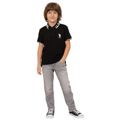 USPA Kids Boys Solid Regular Fit Polo Shirt (UKTSH2395_Black_9-10 Y)