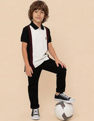USPA Kids Boys Colour Blocked Regular Fit Polo Shirt (UKTSH2398_Black_12-24 M)
