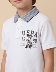 USPA Kids Boys Graphic Printed Regular Fit Polo Shirt (UKTSH2418_White_12-24 M)