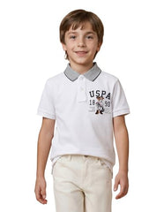 USPA Kids Boys Graphic Printed Regular Fit Polo Shirt (UKTSH2418_White_12-24 M)