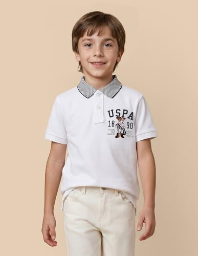 USPA Kids Boys Graphic Printed Regular Fit Polo Shirt (UKTSH2418_White_12-24 M)