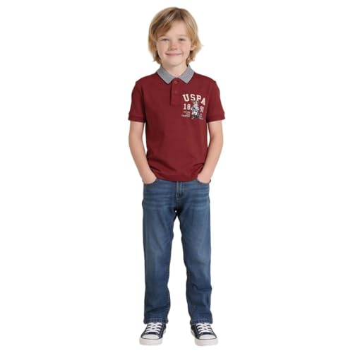 USPA Kids Boys Graphic Printed Regular Fit Polo Shirt (UKTSH2420_Red_3-4 Years)