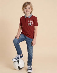 USPA Kids Boys Graphic Printed Regular Fit Polo Shirt (UKTSH2420_Red_3-4 Years)