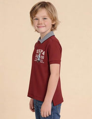USPA Kids Boys Graphic Printed Regular Fit Polo Shirt (UKTSH2420_Red_3-4 Years)