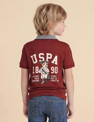 USPA Kids Boys Graphic Printed Regular Fit Polo Shirt (UKTSH2420_Red_3-4 Years)