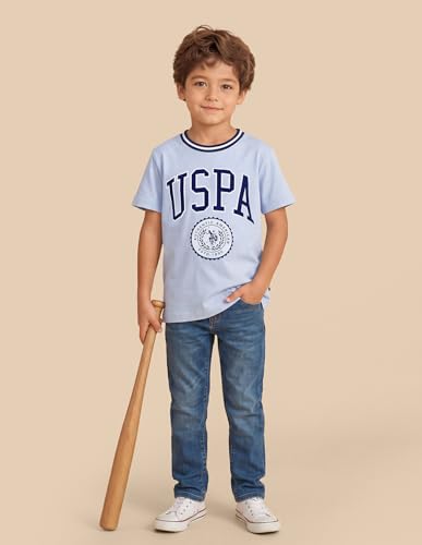 USPA Kids Boys Graphic Brand Printed Regular Fit T-Shirt (UKTSH2482_Light Blue_13-14Y)