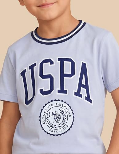 USPA Kids Boys Graphic Brand Printed Regular Fit T-Shirt (UKTSH2482_Light Blue_13-14Y)