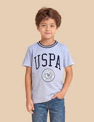 USPA Kids Boys Graphic Brand Printed Regular Fit T-Shirt (UKTSH2482_Light Blue_13-14Y)