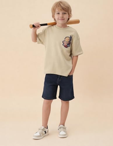 USPA Kids Boys Graphic Brand Printed Oversized Fit T-Shirt (UKTSH2505_Beige_8-9 Y)