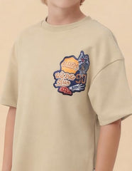 USPA Kids Boys Graphic Brand Printed Oversized Fit T-Shirt (UKTSH2505_Beige_8-9 Y)