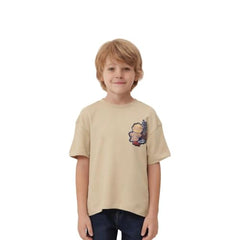 USPA Kids Boys Graphic Brand Printed Oversized Fit T-Shirt (UKTSH2505_Beige_8-9 Y)