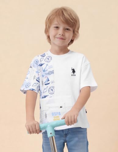 USPA Kids Boys Graphic Printed Oversized Fit T-Shirt (UKTSH2506_White_9-10Y)
