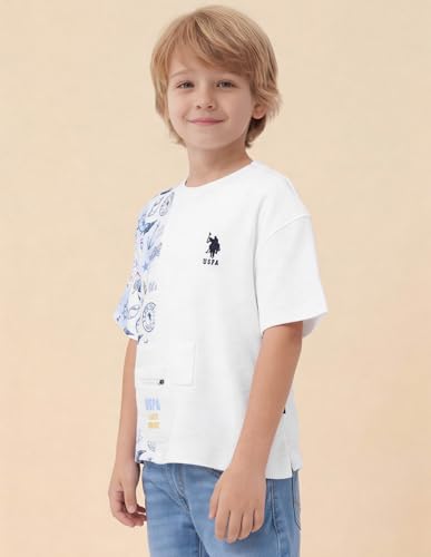USPA Kids Boys Graphic Printed Oversized Fit T-Shirt (UKTSH2506_White_9-10Y)