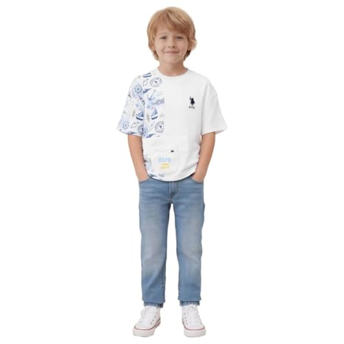 USPA Kids Boys Graphic Printed Oversized Fit T-Shirt (UKTSH2506_White_9-10Y)
