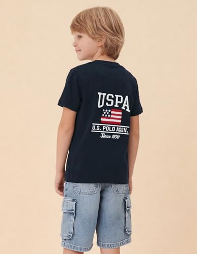 USPA Kids Boys Brand Embroidered Regular Fit T-Shirt (UKTSH2510_Navy_13-14 Years)
