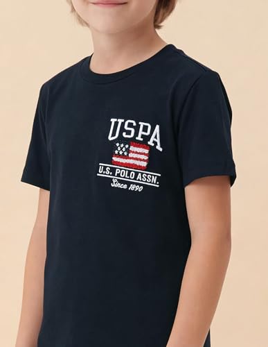 USPA Kids Boys Brand Embroidered Regular Fit T-Shirt (UKTSH2510_Navy_13-14 Years)