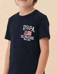 USPA Kids Boys Brand Embroidered Regular Fit T-Shirt (UKTSH2510_Navy_13-14 Years)