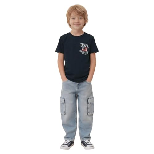 USPA Kids Boys Brand Embroidered Regular Fit T-Shirt (UKTSH2510_Navy_13-14 Years)