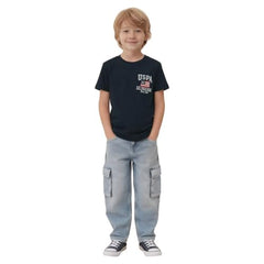 USPA Kids Boys Brand Embroidered Regular Fit T-Shirt (UKTSH2510_Navy_13-14 Years)