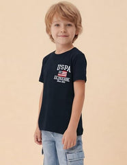 USPA Kids Boys Brand Embroidered Regular Fit T-Shirt (UKTSH2510_Navy_13-14 Years)