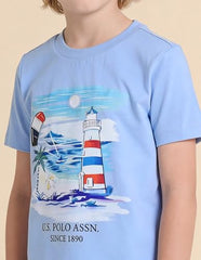 USPA Kids Boys Graphic Printed Regular Fit T-Shirt (UKTSH2514_Light Blue_2-3 Y)