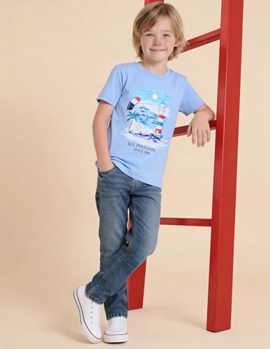 USPA Kids Boys Graphic Printed Regular Fit T-Shirt (UKTSH2514_Light Blue_2-3 Y)