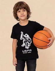 USPA Kids Boys Graphic Brand Printed Regular Fit T-Shirt (UKTSH2534_Black_12-18 M)