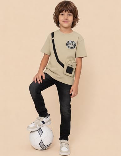 USPA Kids Boys Solid Oversized Fit T-Shirt (UKTSH2545_Beige_12-18 M)